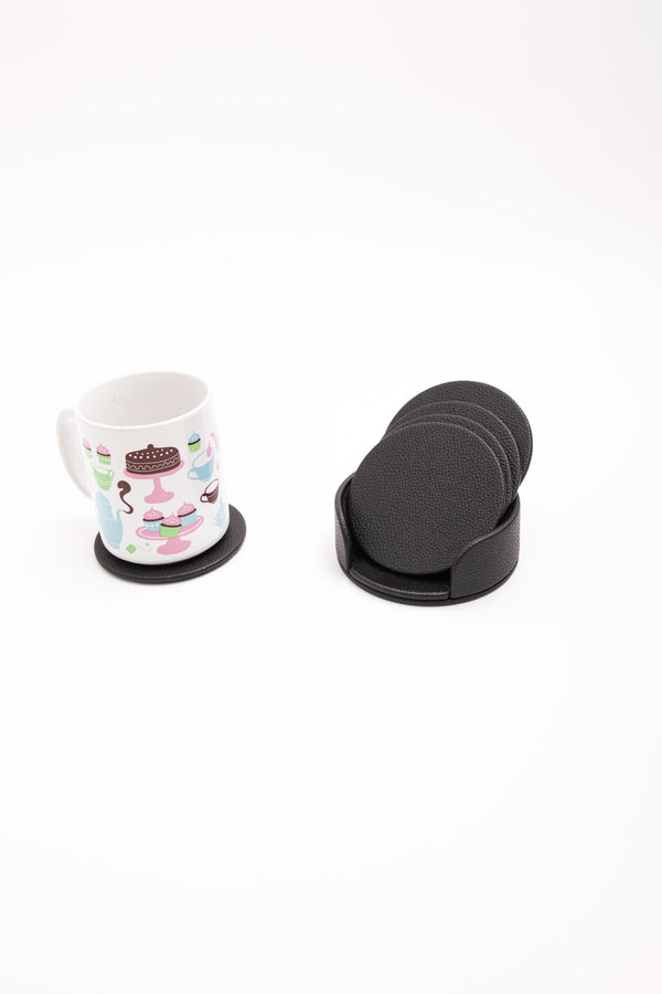 Leather Oval Coaster Set Black